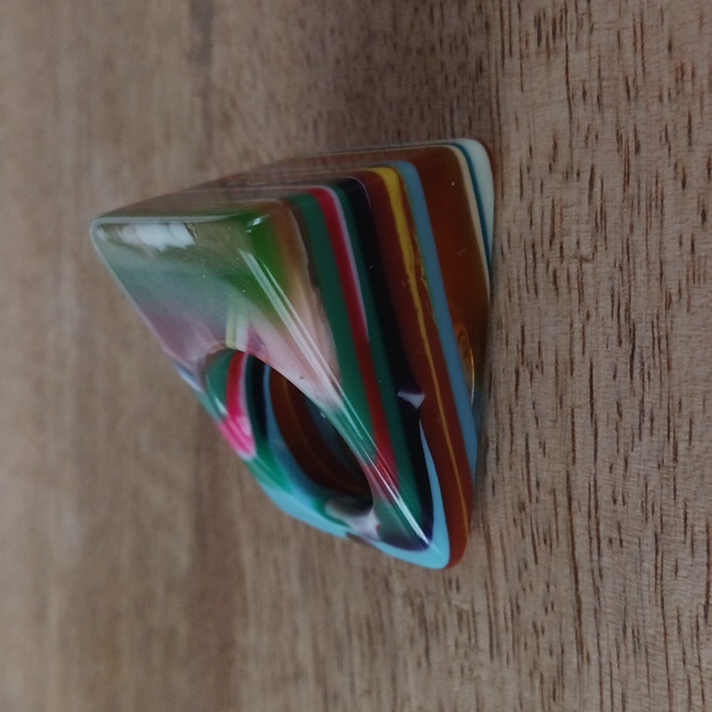 Sobral Pop Art Multicolor Carre Grande Ring Vintage NWOT Signed - Picture 6 of 8